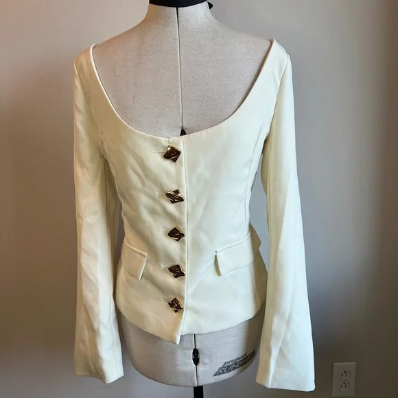 Cream Scoop neck Blazer Top with Gold Buttons - Picture 6 of 13